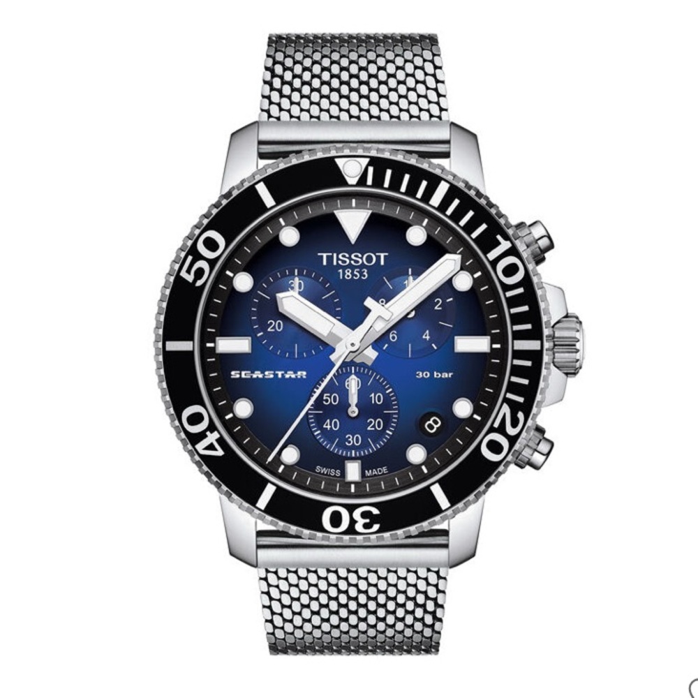 Tissot Seastar 1000 Men's Chronograph Watch 45.5 Blue Dial Milanese Mesh Band